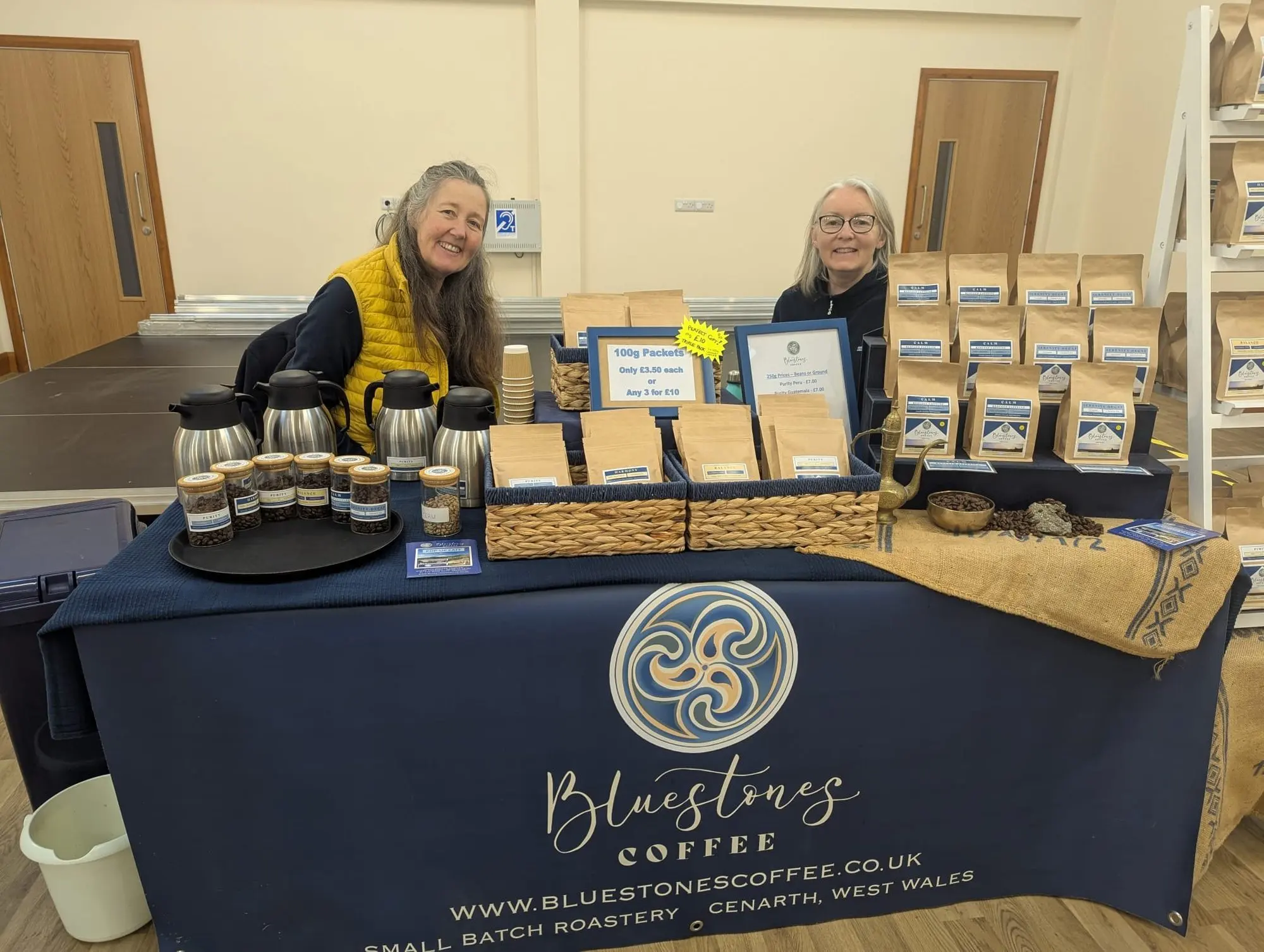 A local coffee roaster’s stall at the produce market